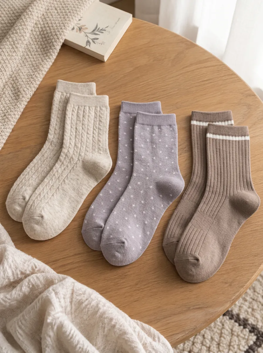 Women's Minimalist Cable Knit Polka Dot Striped Printed Socks 3-Pack