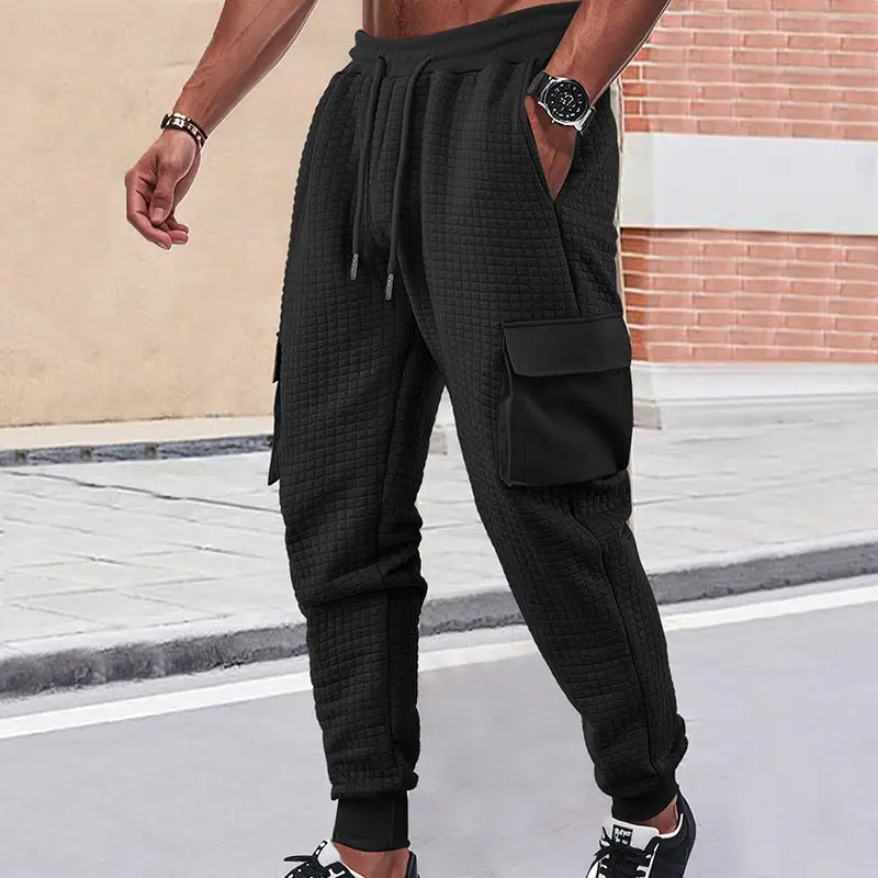 Men's Quilted Cargo Pants Waist Pockets Cargo Pants