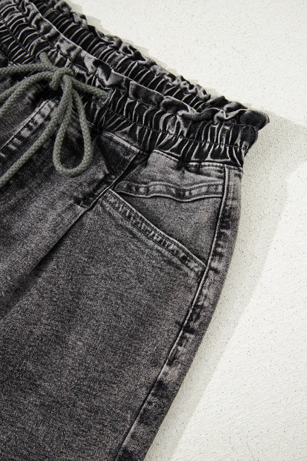 Black Drawstring High Waist Casual Denim