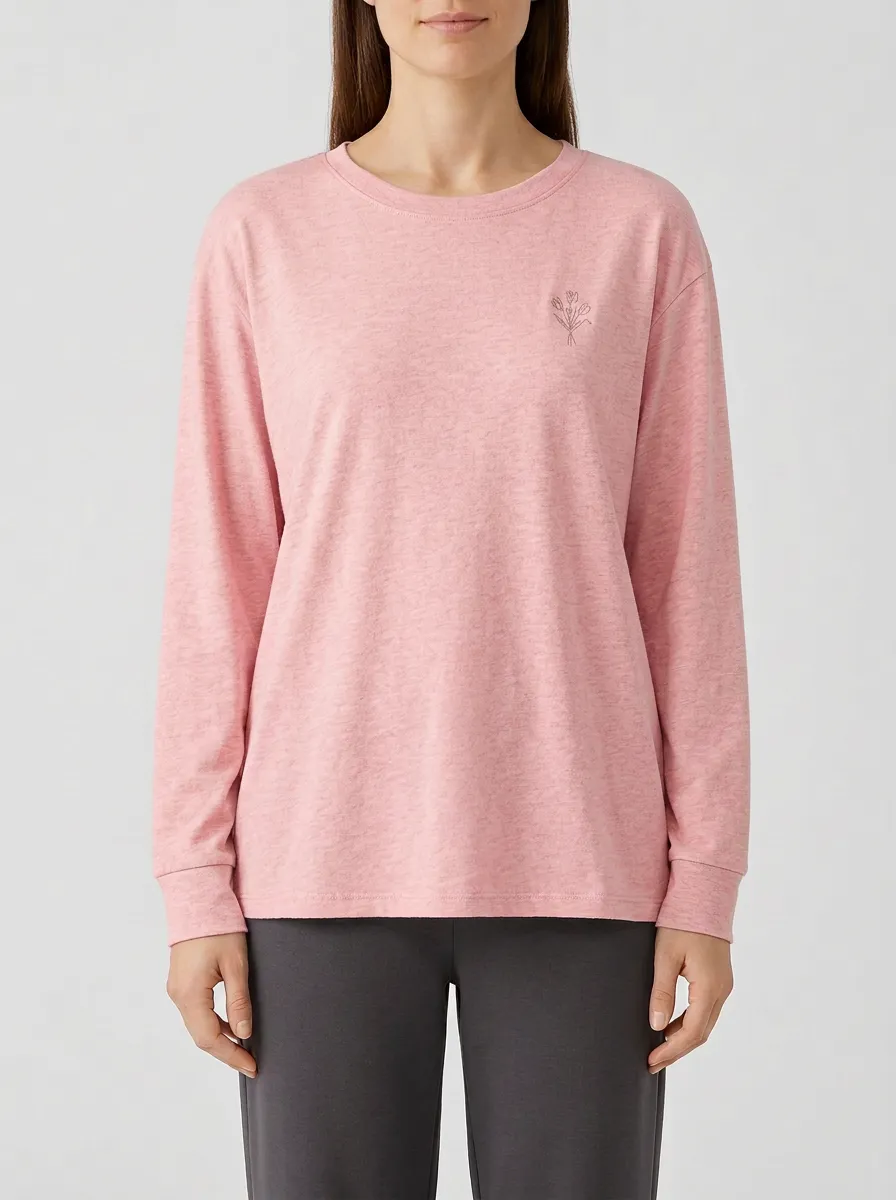 Women's Heather Embroidered Long-Sleeve T-Shirt
