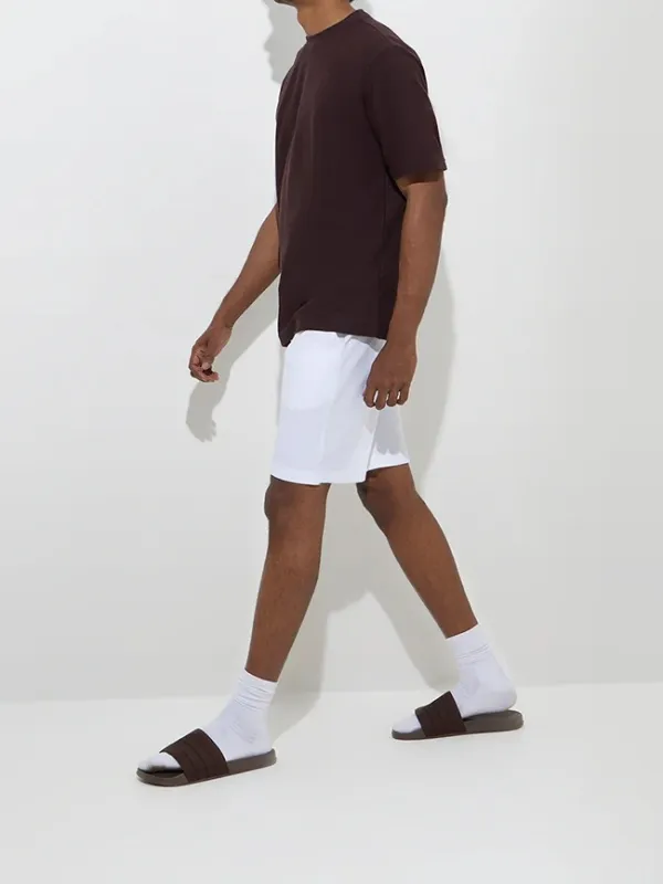 Brown Plain Loose Cotton-Blend T-Shirt