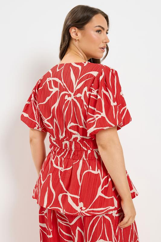 Red Floral Print Puff Sleeve Top detail 2