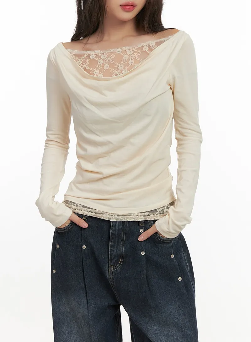 Lace Detail Cowl Neck Top