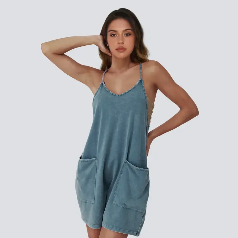 Women's Minimalist Cotton Blend Acid Wash Romper