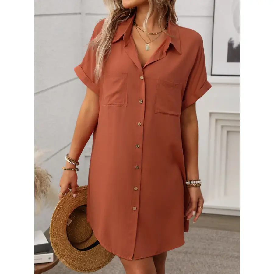 Button Down Short Sleeve Mini Dress