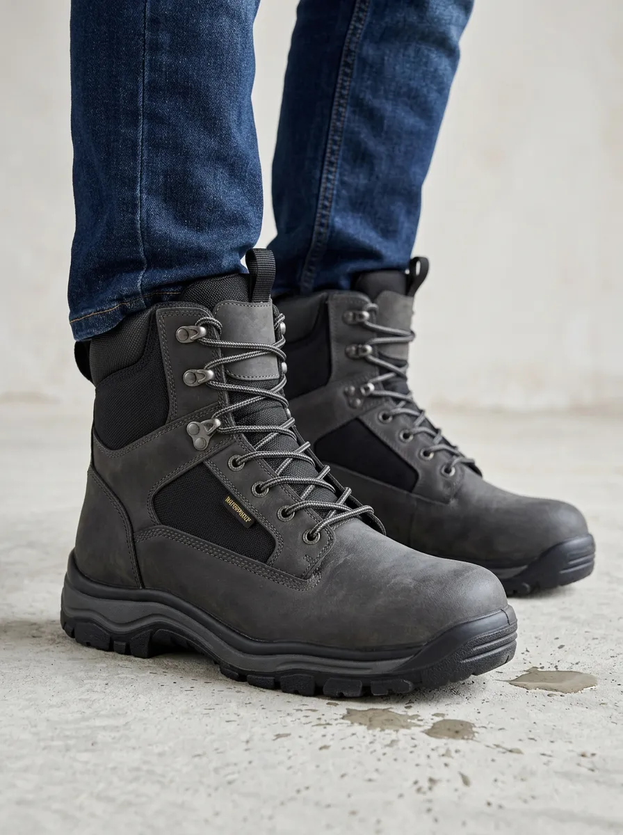 Unisex Grey Waterproof Tactical Construction Work Boots