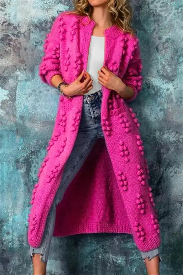  Long Textured Knit Cardigan