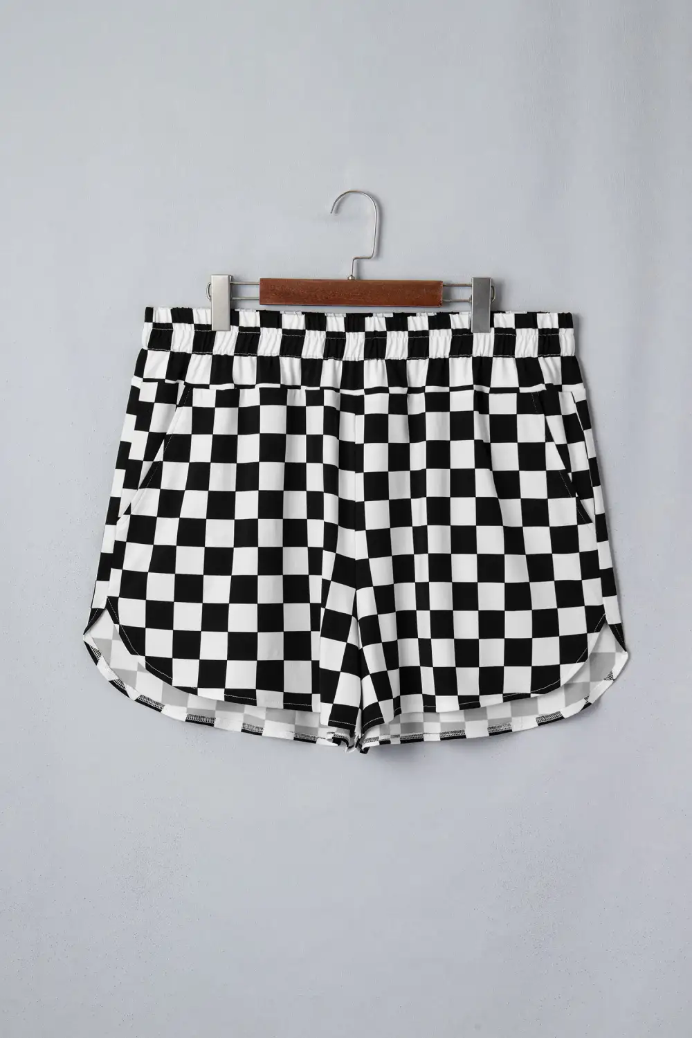High-Waist Pocketed Checkered Athletic Shorts