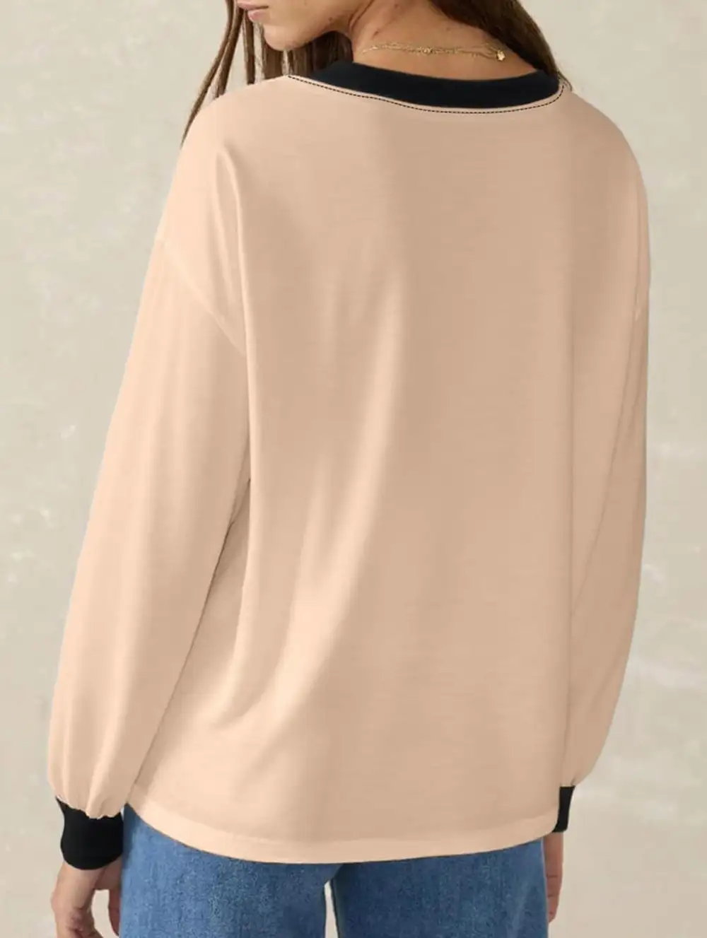 Contrast V Neck Loose Sweatshirt