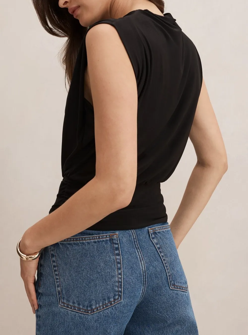 Black Cinched Waist Sleeveless Tank Top