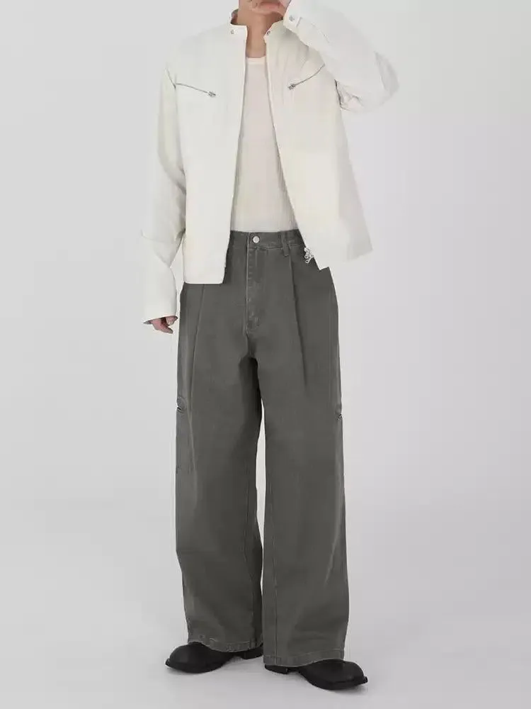 Faded Pleats Cargo Jeans