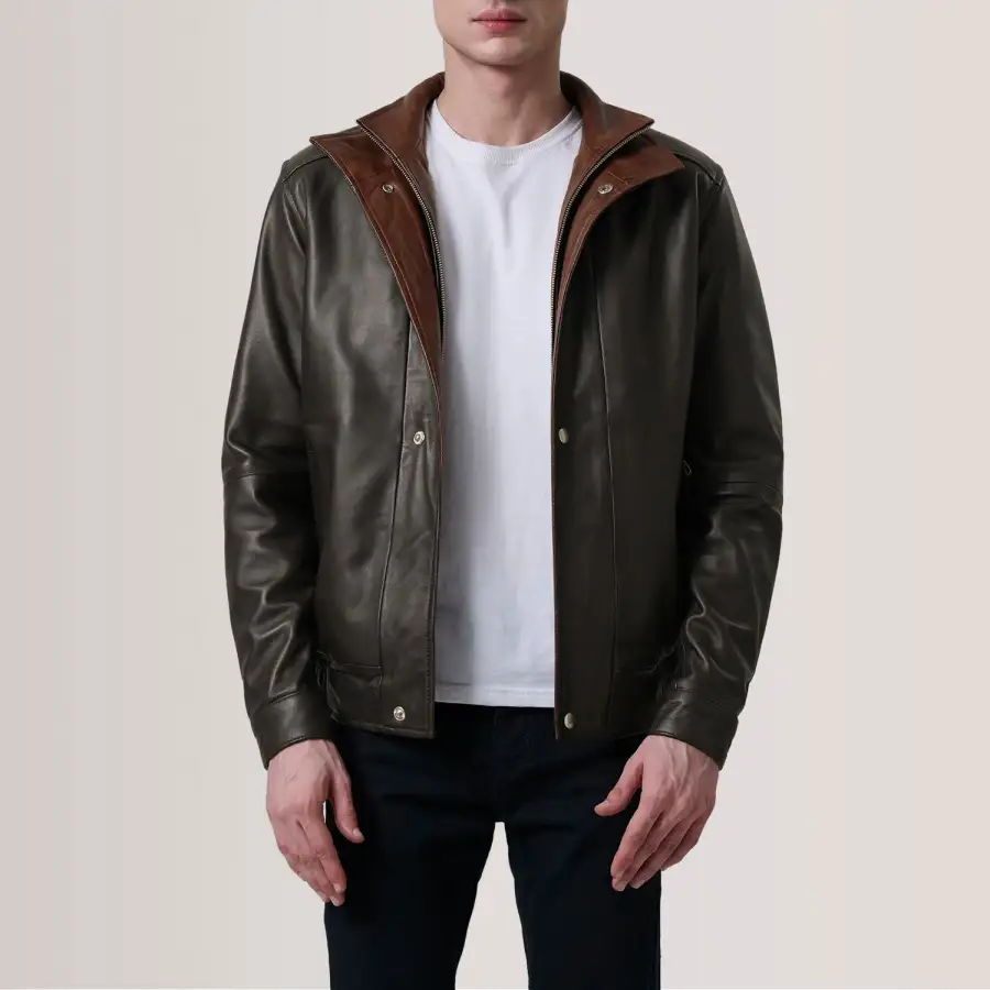 Men's Textured Bomber Leather Jacket
