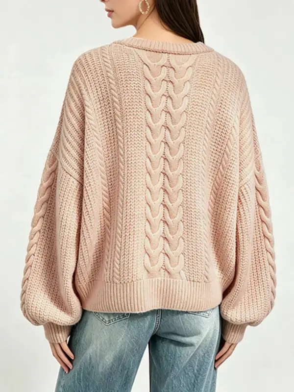 Round Neck Cable Knit Oversized Sweater