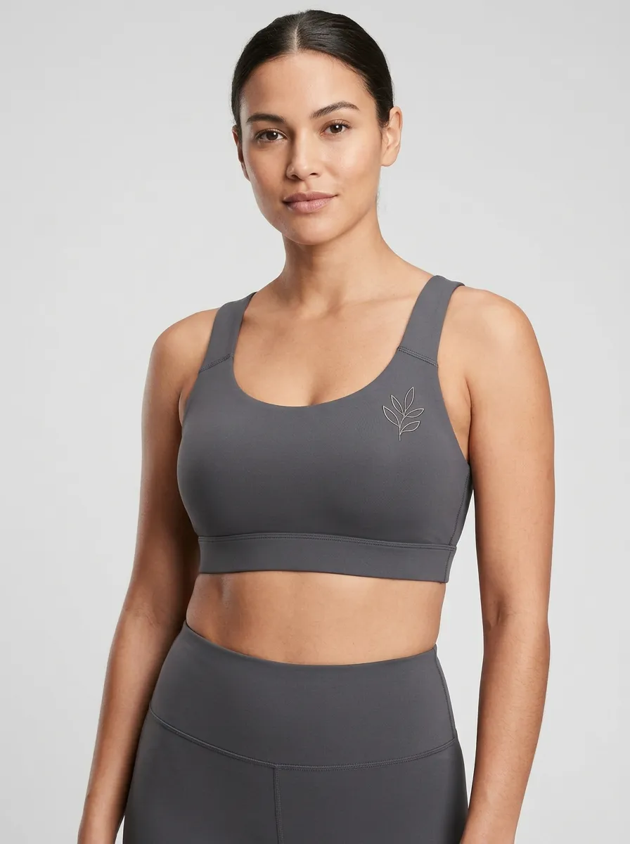 Women's Leaf-Graphic Scoop-Neck Left-Chest Sports Bra