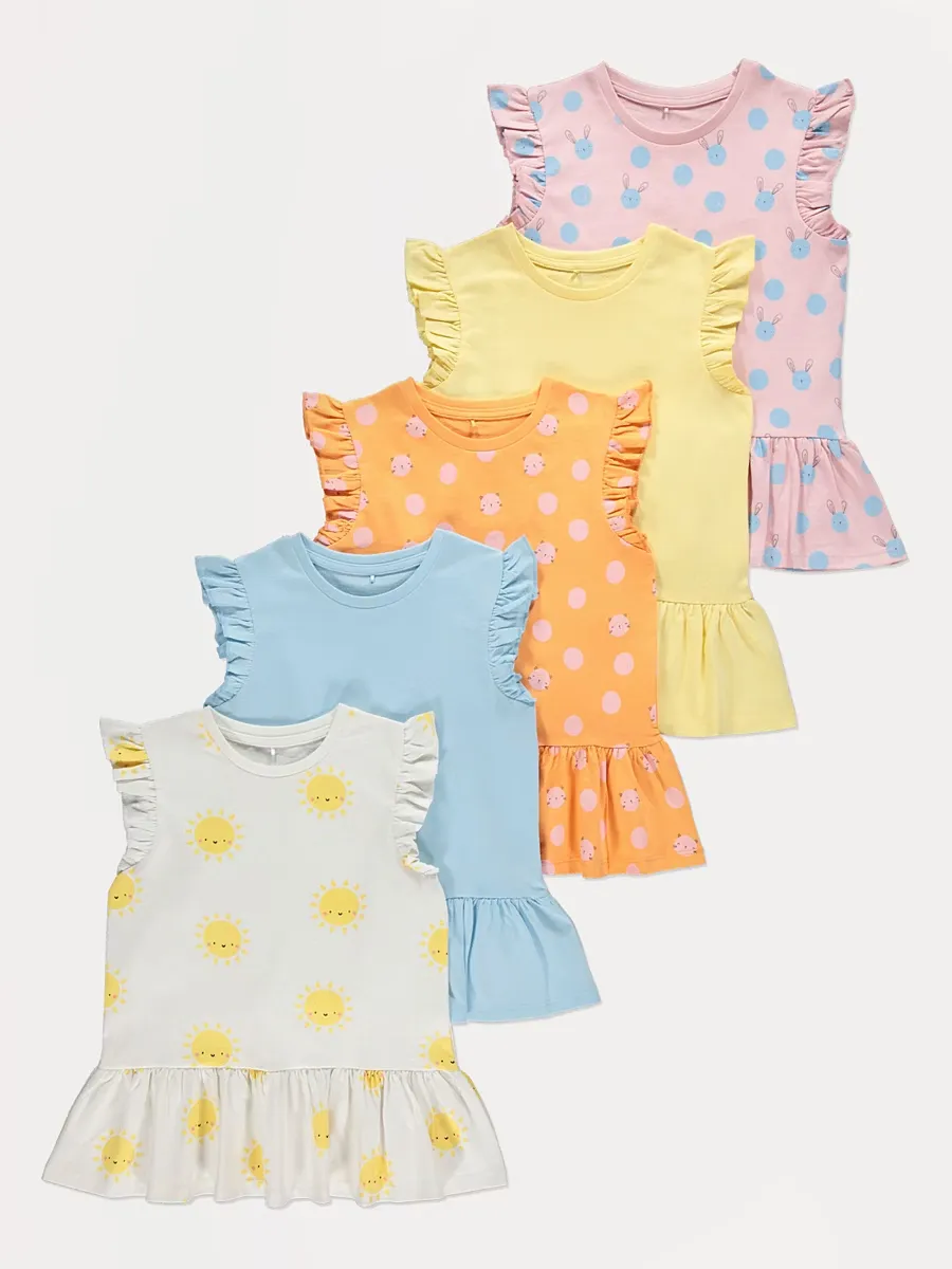 Bright Sleeveless Frill Peplum Tops 5 Pack