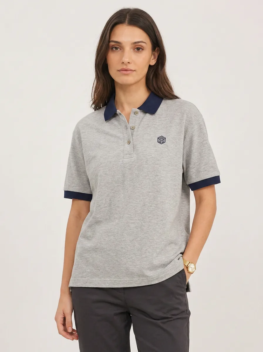 Women's Geometric Cube Logo Printed Polo Shirt
