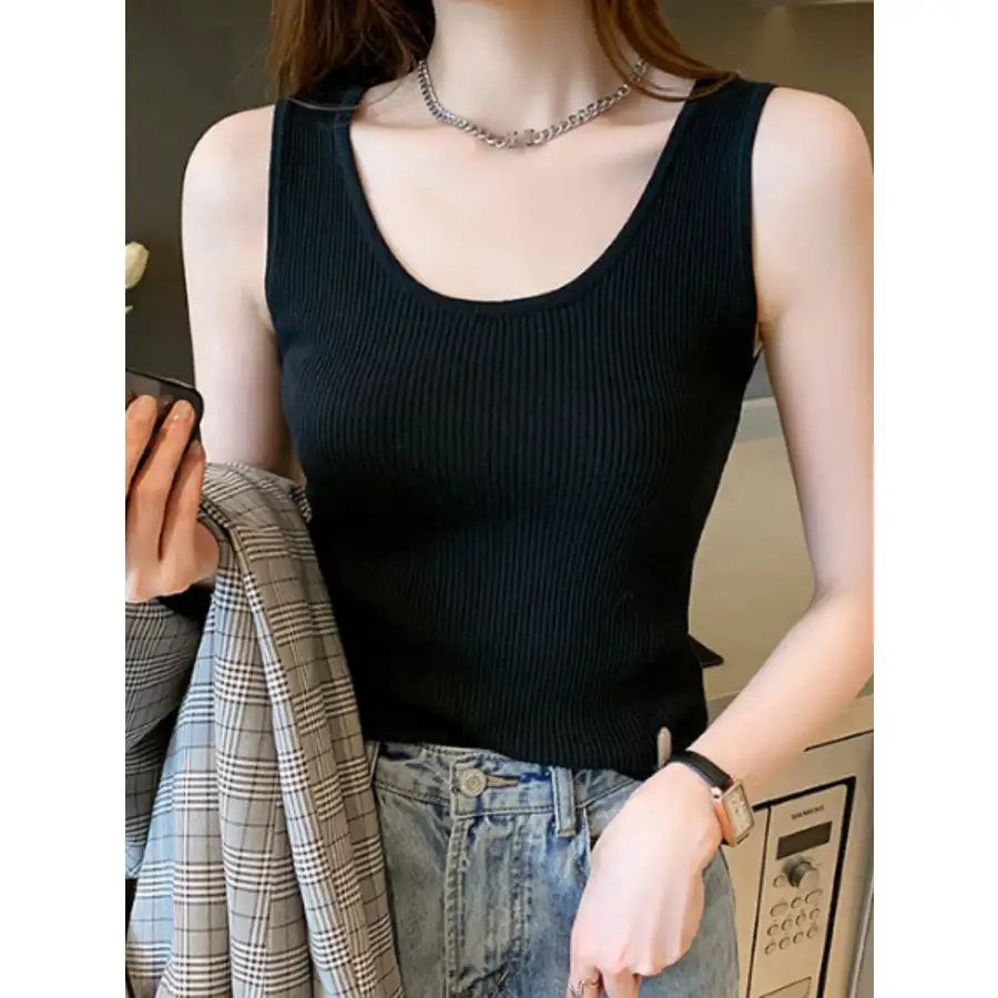 Plus Size Ribbed Scoop Neck Tank