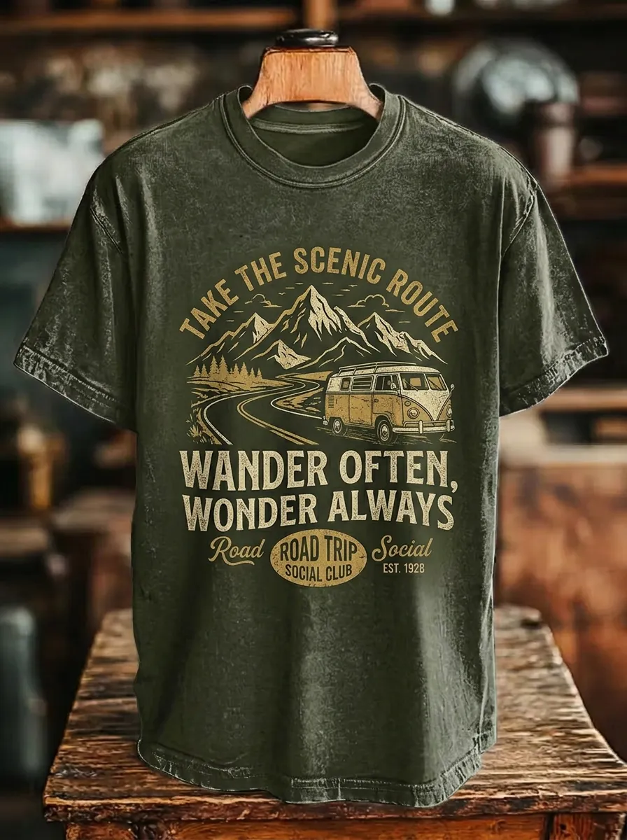 Unisex Road Trip Lover Mountain Van Printed T-shirt
