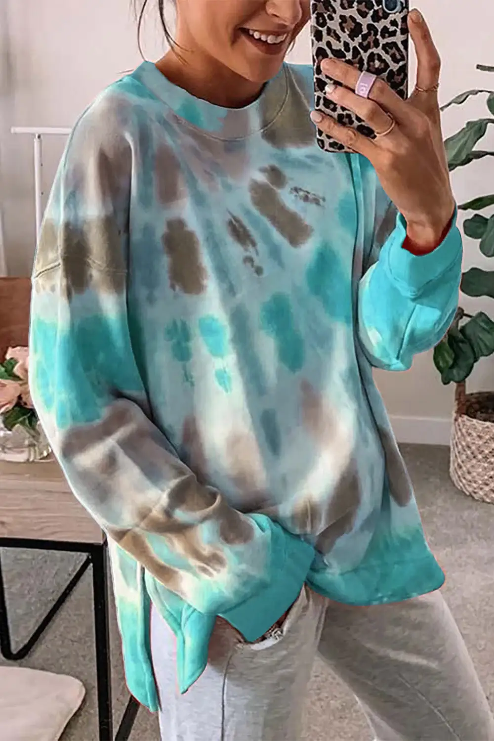 Tie Dye Side Slits Sweatshirt