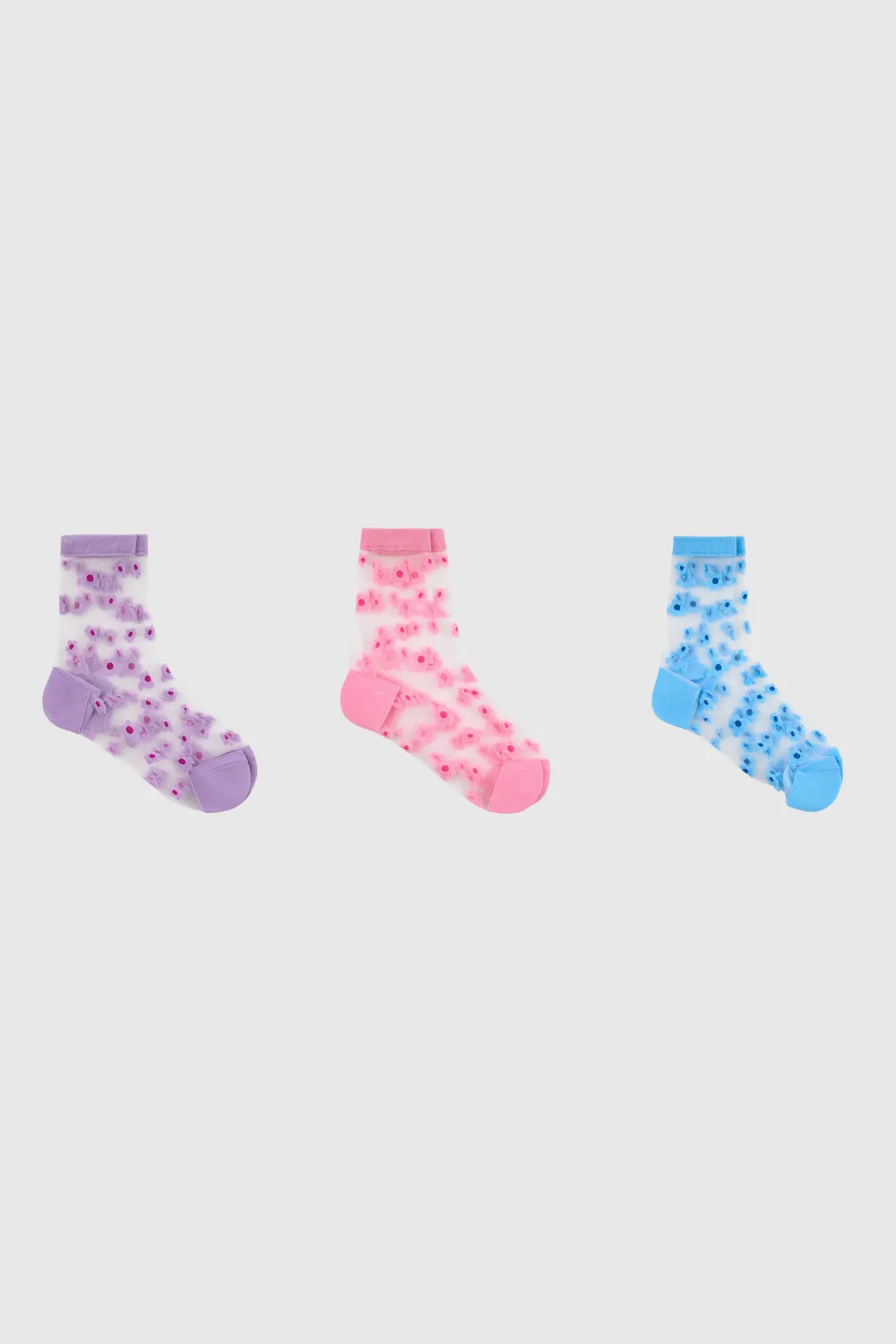 Mixed Flower Sheer Socks - Three Pack