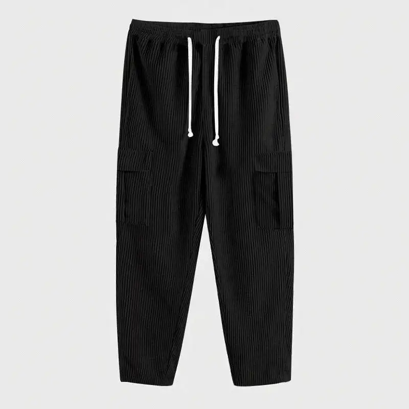 Men's Corduroy Jogger-style Pants Waistband Cargo Pockets Leg Cargo Pants