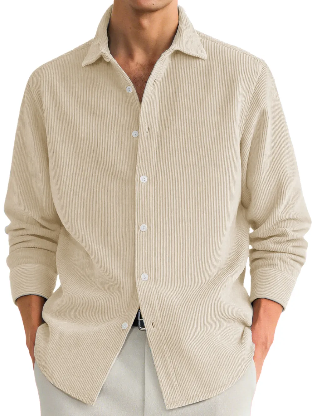 Clean Line Ribbed Knit Camp Collar Shirt