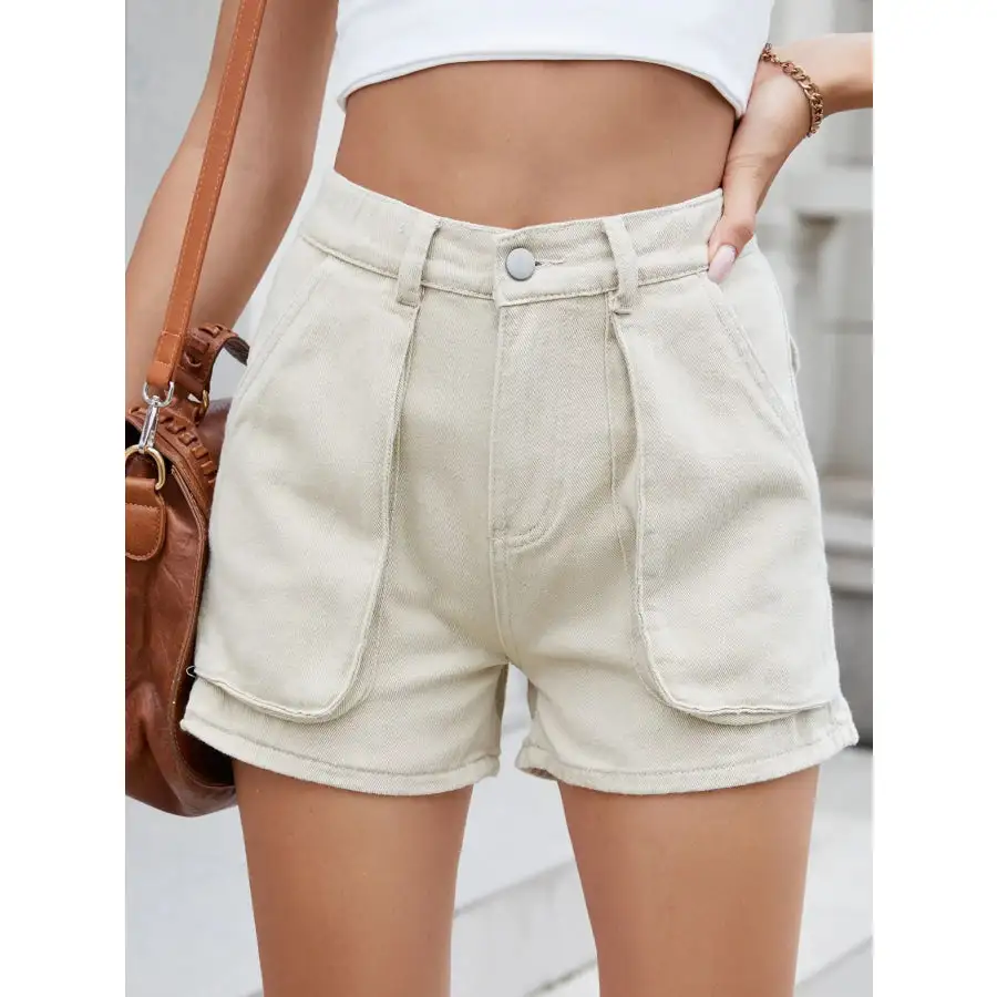 High Waist Utility Pocket Denim Shorts