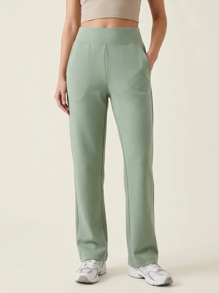 Women's Minimalist Sage Green Solid Color High-Waisted Lounge Pants