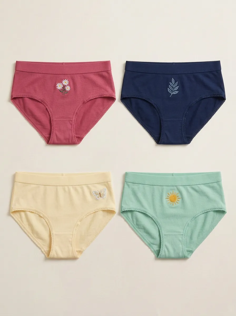 Women's Floral Butterfly Sun Embroidered Brief Set