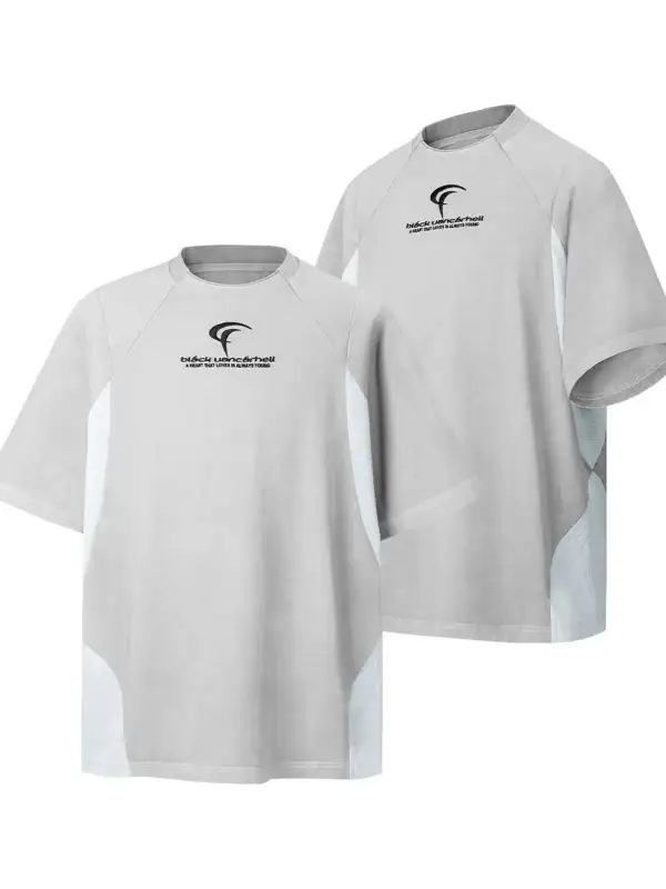 Textured Contrast Detail Crew Neck Short Sleeve Tee