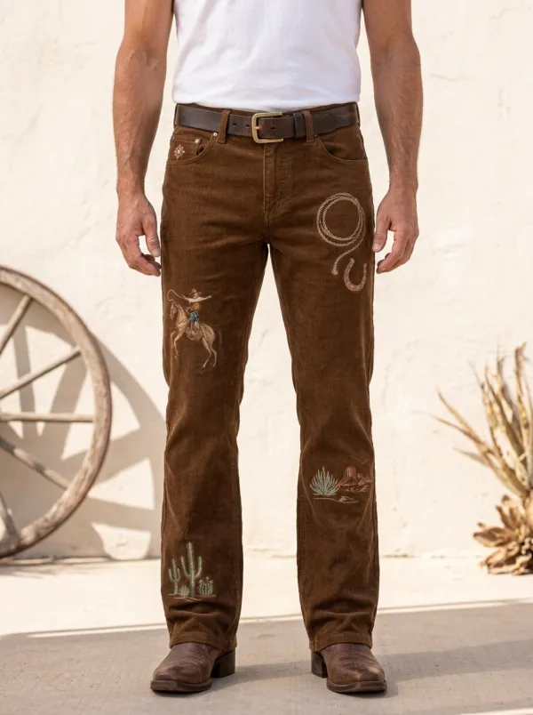 Men's Western Cowboy Horse Lasso Cactus Jeans