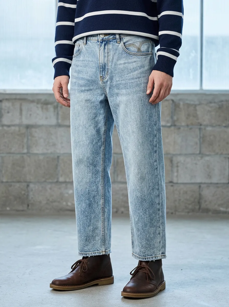Men's Vintage Wash Straight Leg Denim Jeans