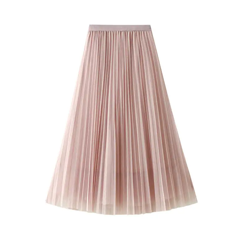 Contemporary High Waist Pleated Mesh Beaded Skirt