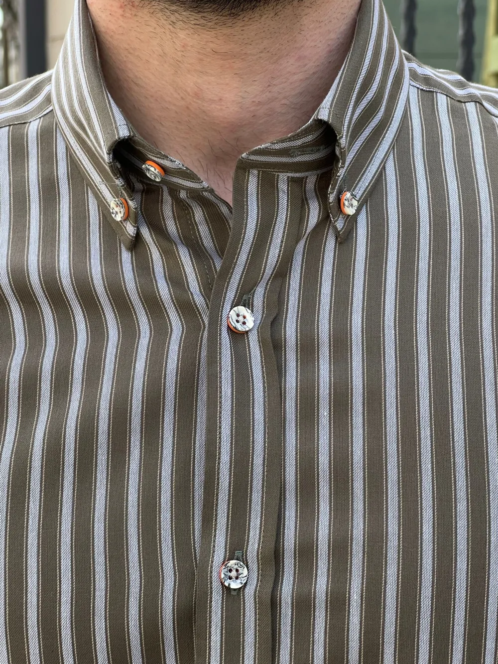 Classic Button Collar Slim Fit Striped Cotton Casual Shirt