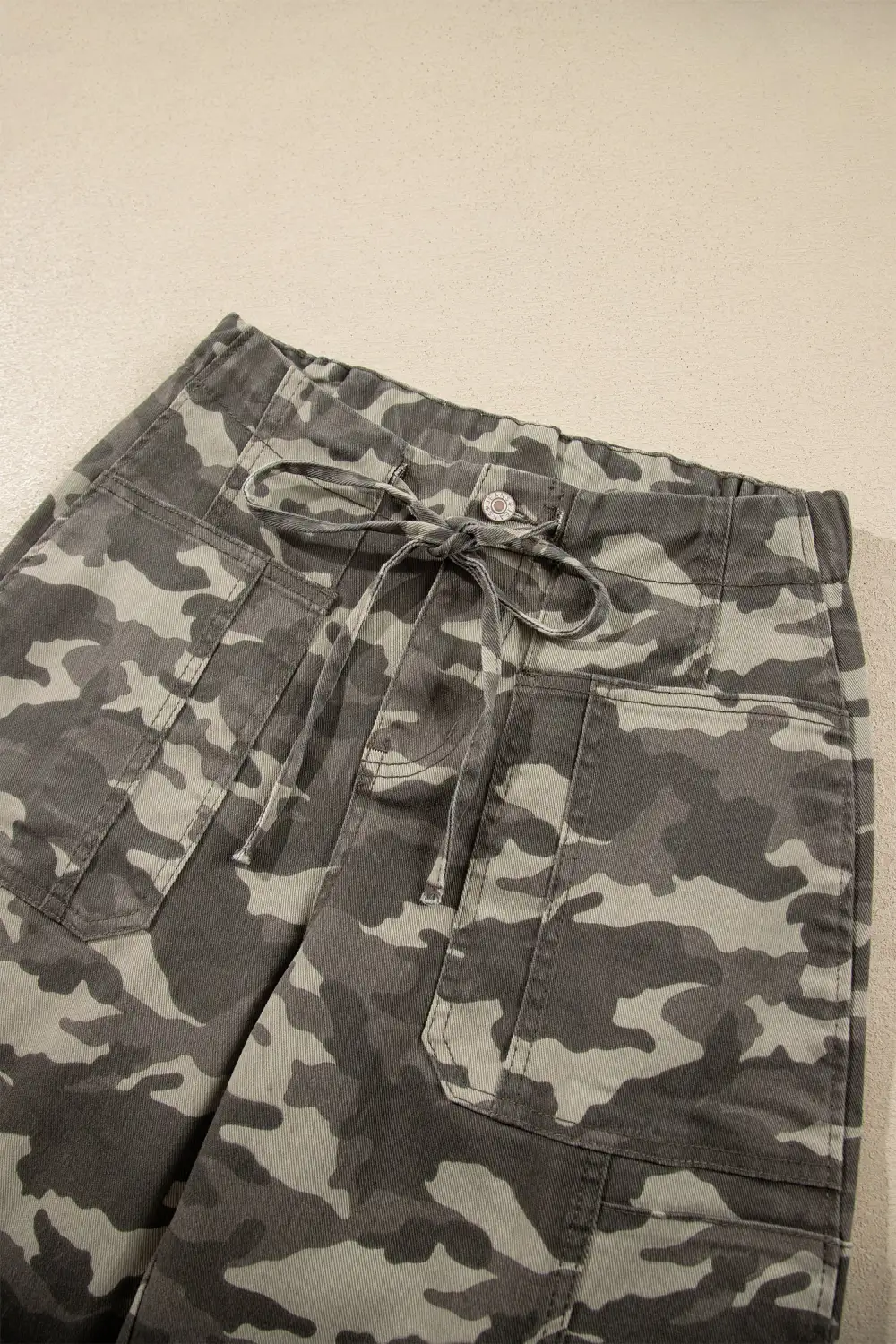 Women's Leopard Print Barrel Jeans With Drawstring Elastic Waist