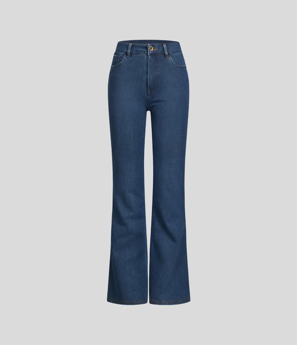 Magic Mid Rise Button Pockets Stretchy Knit Casual Bootcut Jeans