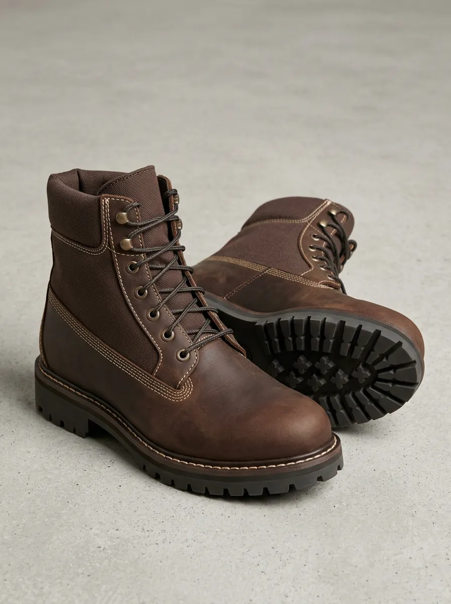 Unisex Leather Canvas Print Work Boots