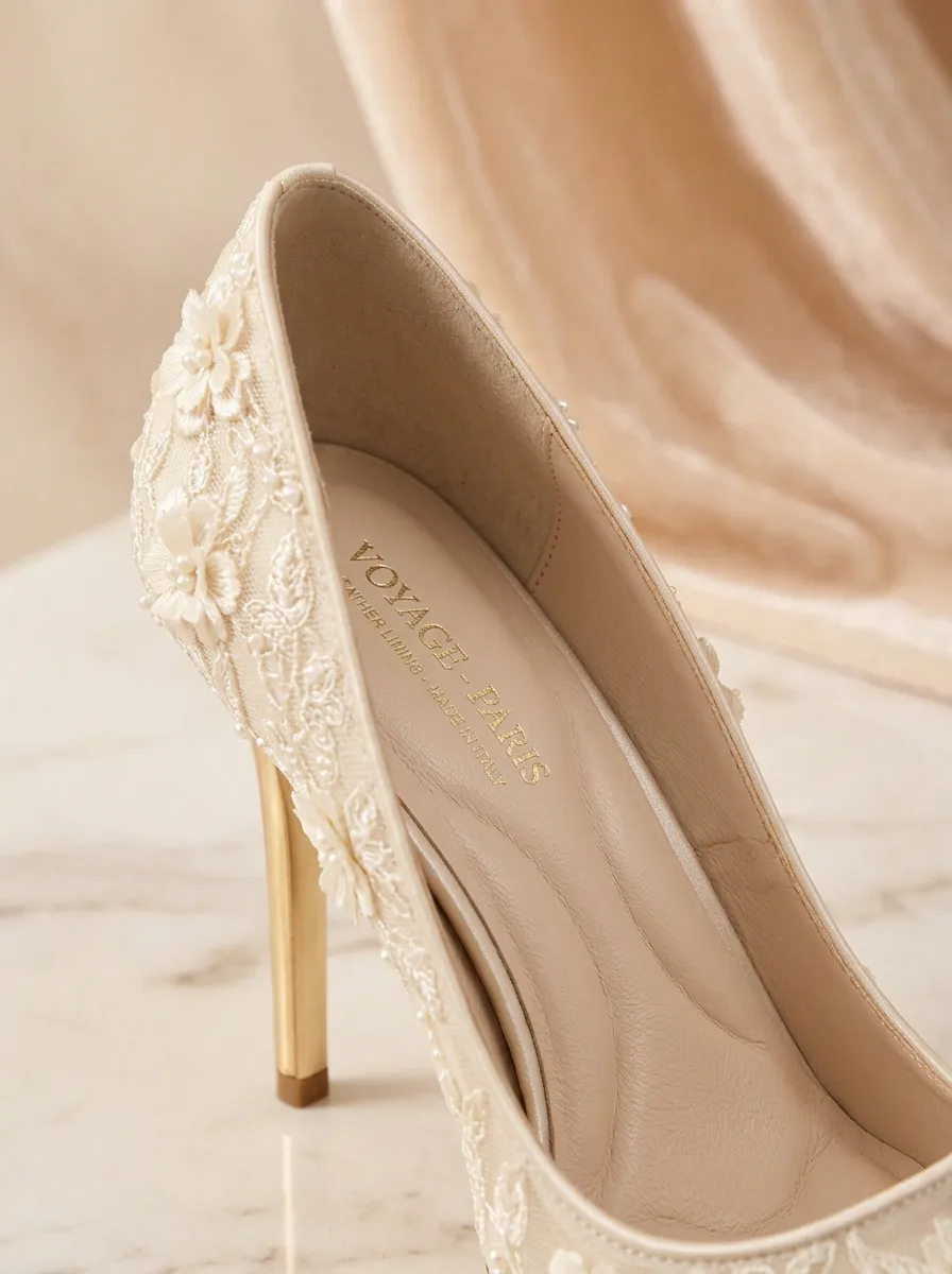 Pearl Floral Lace-Detail Lace-Up Women's Formal High Heels