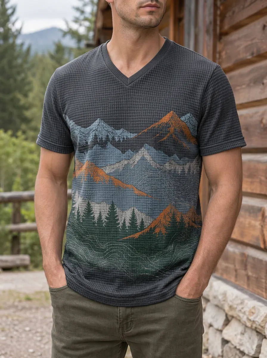 Men's Wilderness Outdoor Nature Mountain Forest V-Neck T-Shirt