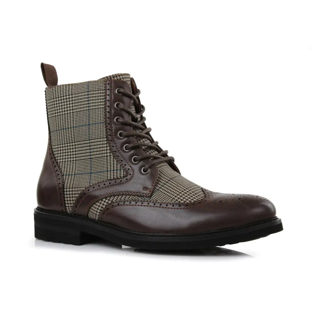 Faux-Leather Wingtip Brogue Motorcycle Boots