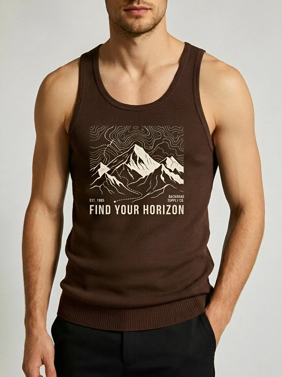 Men's Hiking Adventure Mountain Topographic Printed Tank Top