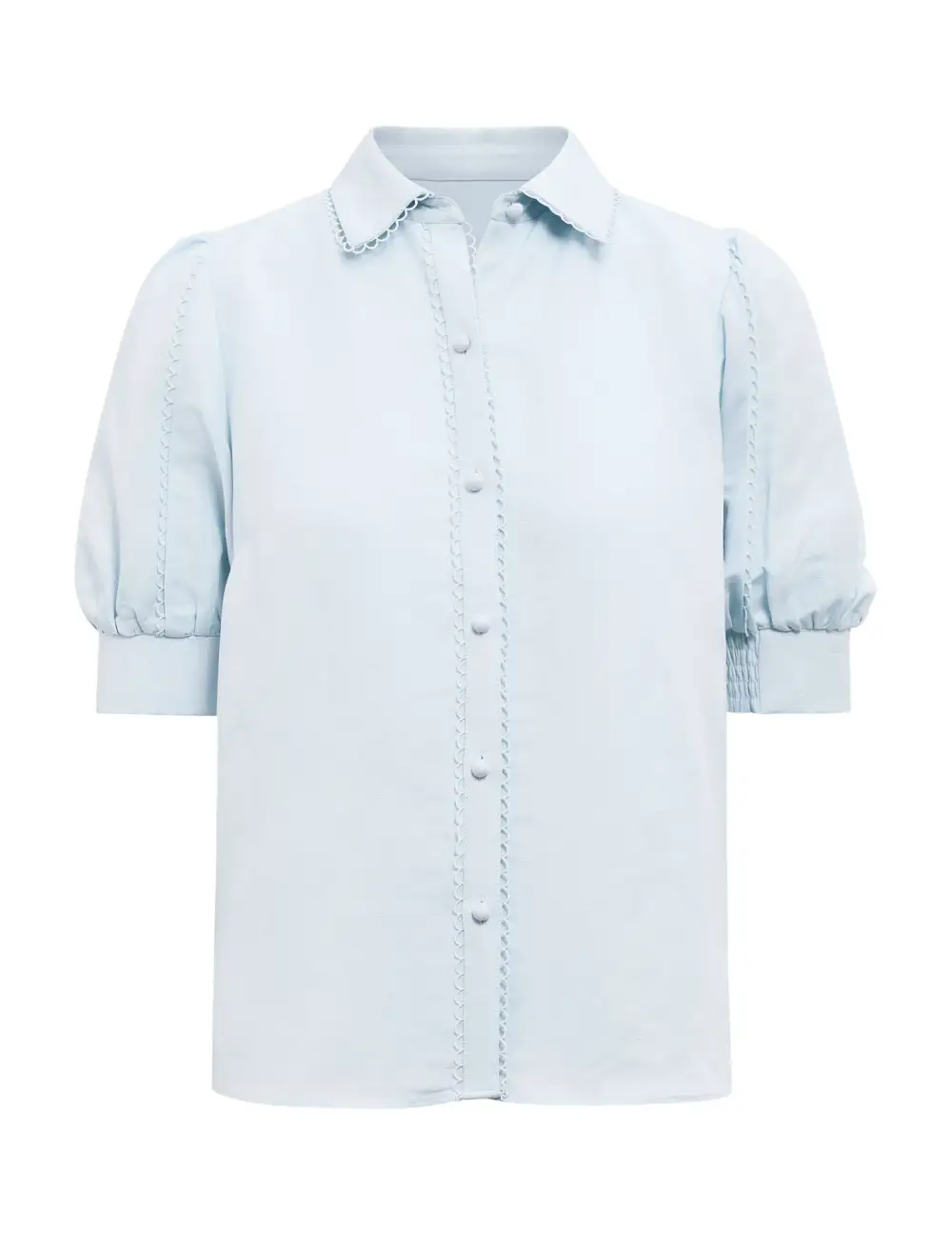 Light Blue Short Sleeve Button-Up Blouse
