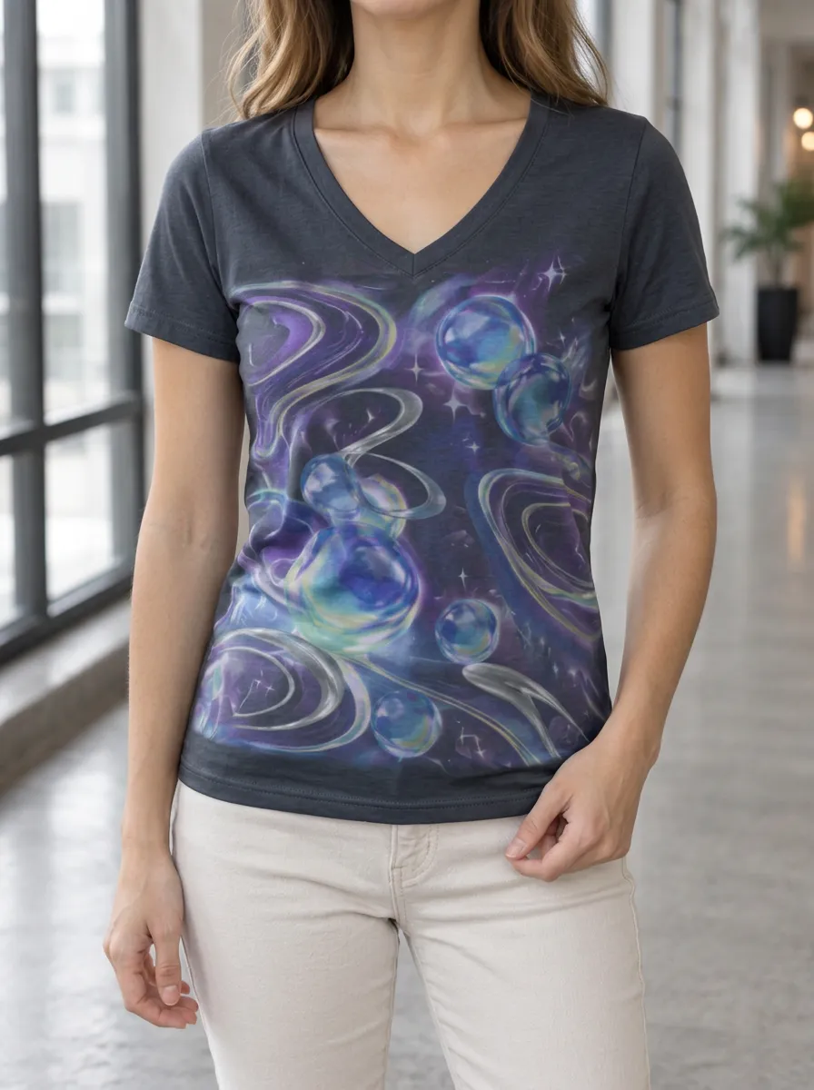Women's Stellar Cosmic Bubble Galaxy V-Neck T-Shirt