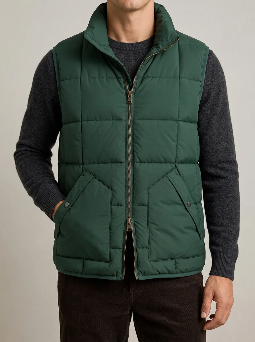Men's Forest Green Quilted Insulated Down Vest