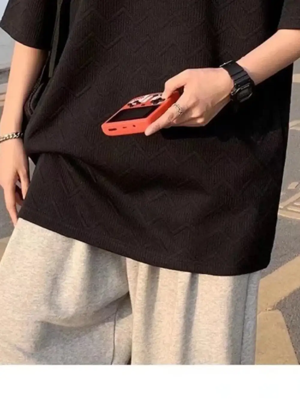 Textured Crew Neck Half Sleeve Tee