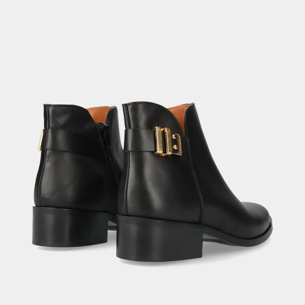 Leather Zip Metal Detail Ankle Boots