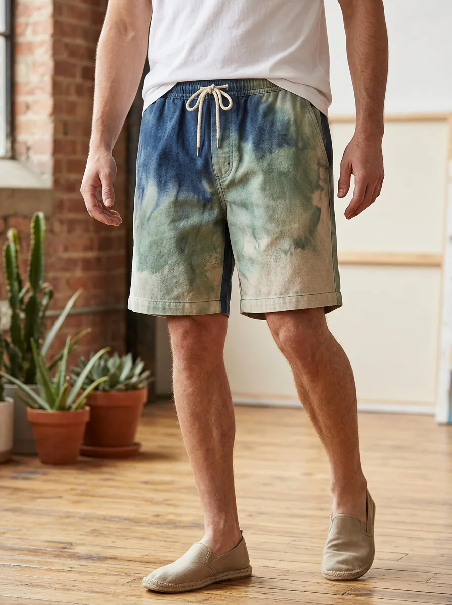 Men's Mid Rise Summer Tie Dye Drawstring Shorts