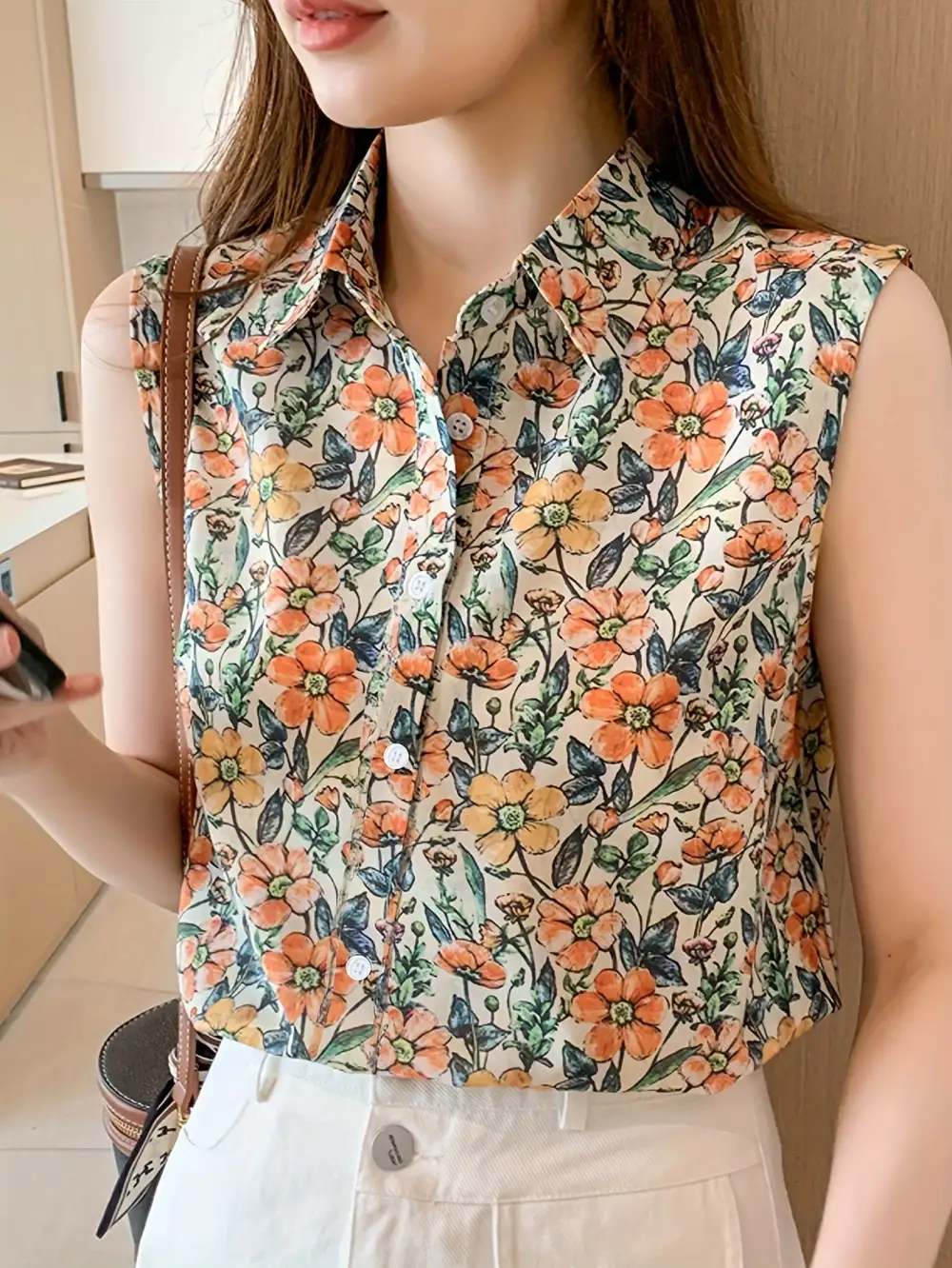Floral Top With Sleeveless