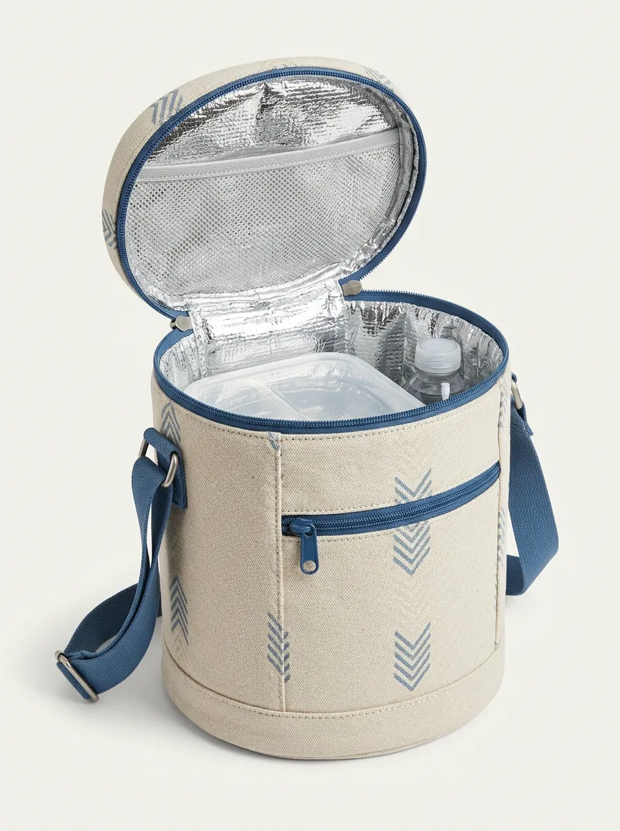 Unisex Lunch Enthusiast Blue Chevron Pattern Printed Insulated Bag