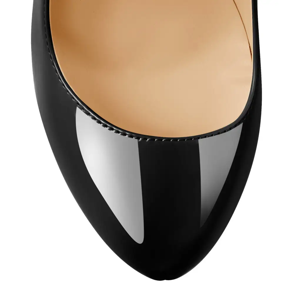 Sleek Patent Finish Pointed Toe Platform Chunky Heel Pumps